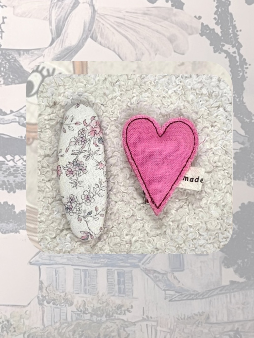 (women’s)🎉Handmade Pink Heart & Floral Hair Clip Set